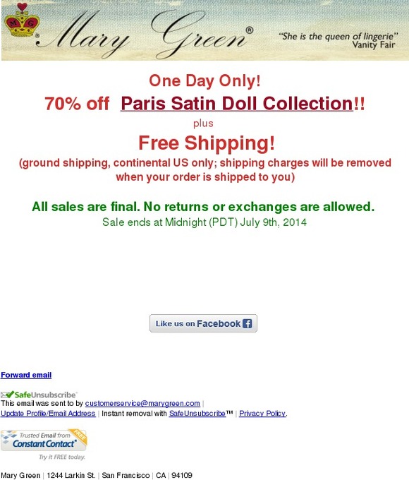 Sale Ends Soon: 70% off Paris Satin Doll Collection