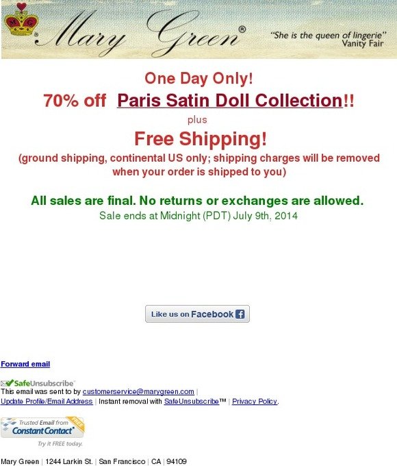 Flash Sale: 70% off Paris Satin Doll Collection