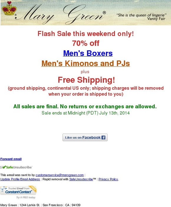 Weekend Flash Sale begins now: 70% off Men's Boxer, PJs, Kimonos