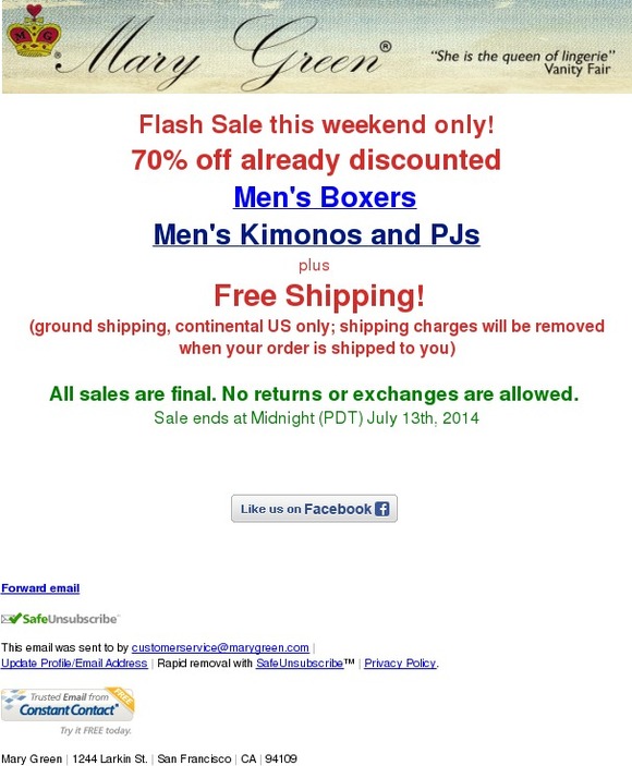 Flash Sale now: 70% off Men's Boxers, PJs, Kimonos