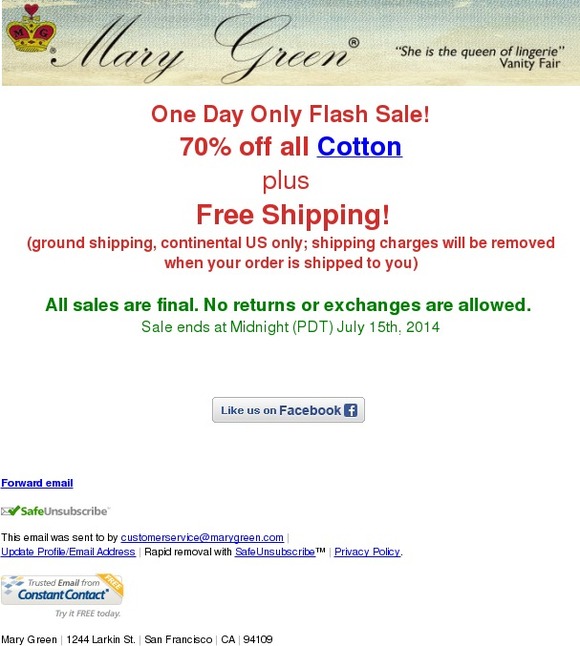70% off all Cotton: 1 day only