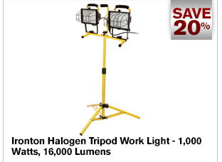 Ironton Halogen Tripod Work Light - 1,000 Watts, 16,000 Lumen | Buy Item# 29278 now for $39.99