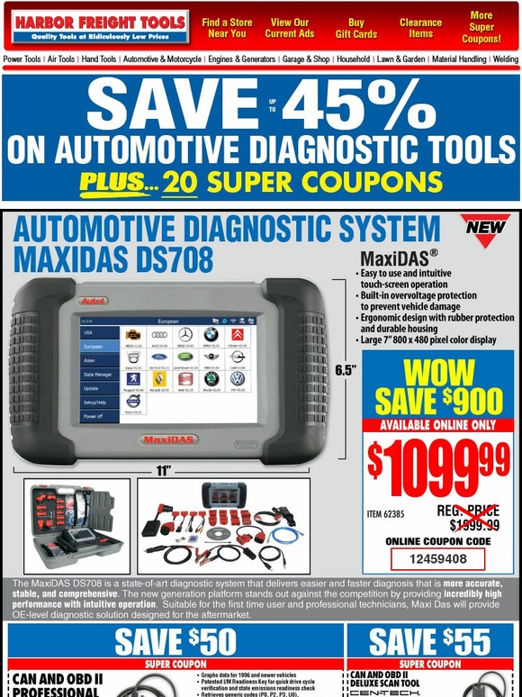 Harbor Freight Tools Huge Savings on Automotive Diagnostic Tools Plus Save up to 67 with 20