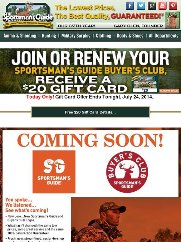 The Sportsman's Guide Get a 20 Gift Card When You Join or Renew the