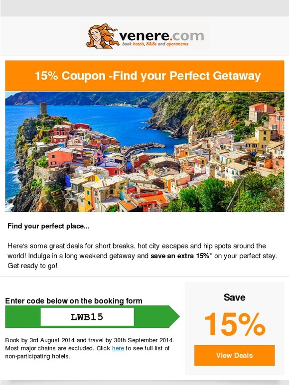 Venere Hôtels 15 Coupon Find Your Perfect Getaway Milled