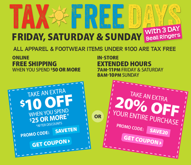 Bealls Stores: Tax Free Sale  Save 20% Off or $10 Off $25 + Extra