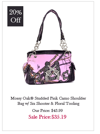 Mossy Oak® Studded Pink Camo Shoulder Bag w/ Six Shooter & Floral Tooling