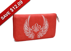 Ustyle Western Fleur de Lis and Wings Emblem Zip Around Wallet