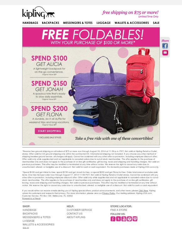 fontein elektrode Omleiden Kipling USA: Score a foldable bag for FREE | Milled