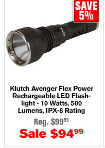 Klutch Avenger Flex Power Rechargeable LED Flashlight - 10 Watts, 500 Lumens, IPX-8 Rating | Buy Item# 38487 $94.99