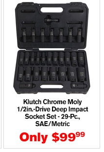 Klutch Chrome Moly 1/2in.-Drive Deep Impact Socket Set - 29-Pc., SAE/Metric | Buy Item# 41411 $99.99