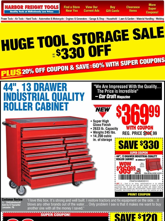 Harbor Freight Tools Huge Tool Storage Sale Up to 330 Off Plus 20
