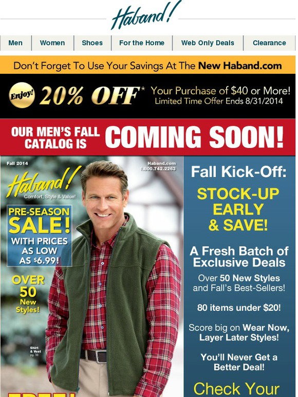 Haband Men's Fall Catalog is Coming Soon! + 20 OFF Your Order at