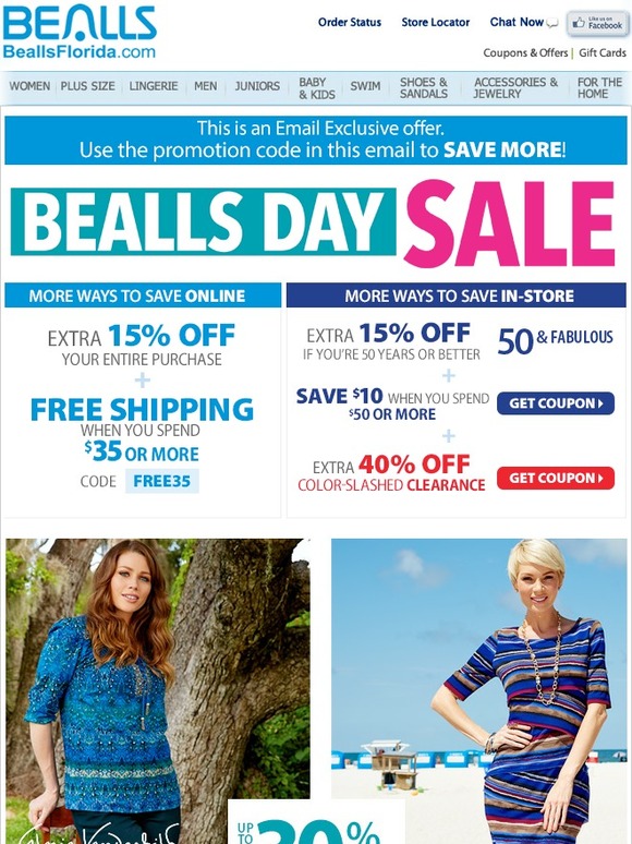 Bealls Stores Tuesday Only 10 Off + Extra 15 Off + Extra 40 Off