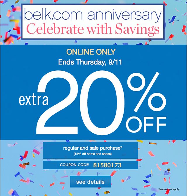 Belk Last 2 Days! Extra 20 off Online Purchase Milled