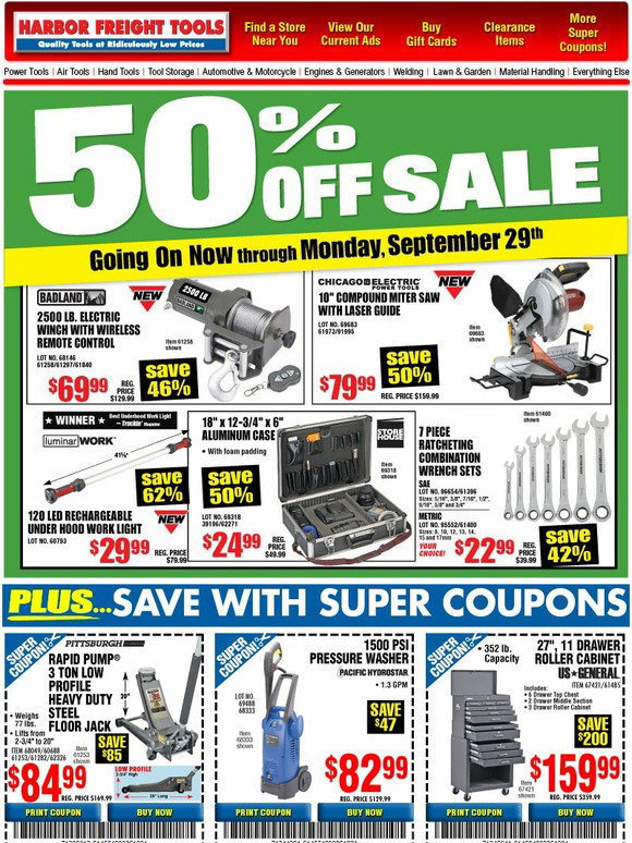Harbor Freight Tools 50 Sale Going on Now Plus Save Even More With