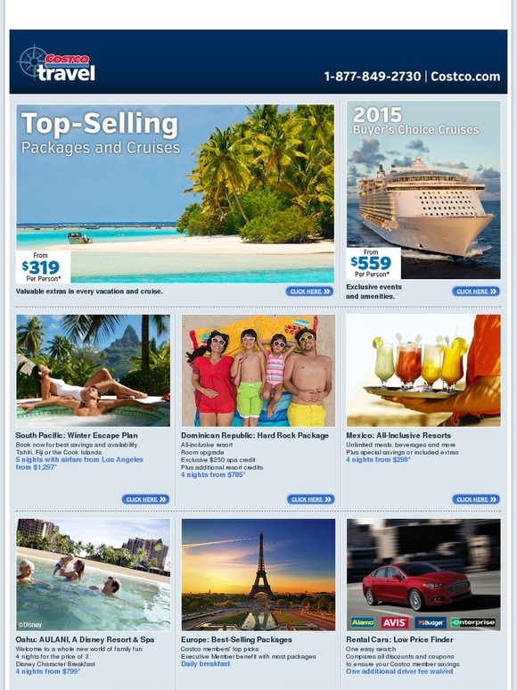 Costco TopSelling Vacations from 319* Milled