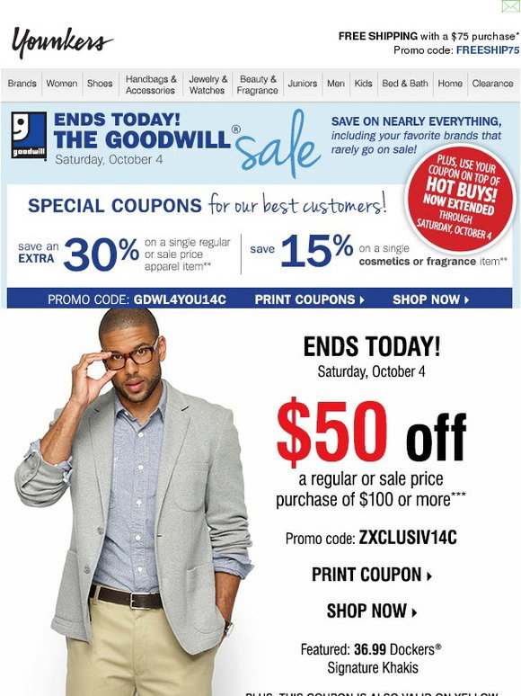 Younkers Ends Today 50 Coupon 30 Off Goodwill Coupons Milled