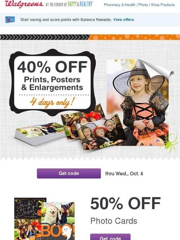 Walgreens 40 OFF Prints, Posters & Enlargements 50 OFF Photo Cards