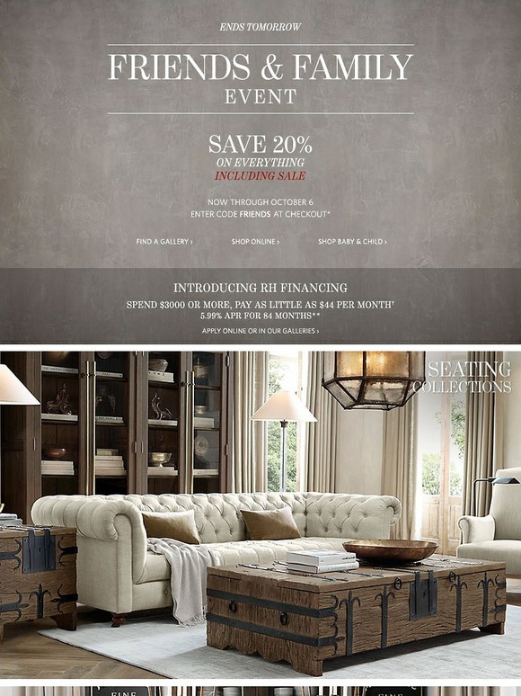 Restoration Hardware Friends Family Event Ends Tomorrow Save 20 On Everything Including Sale Milled