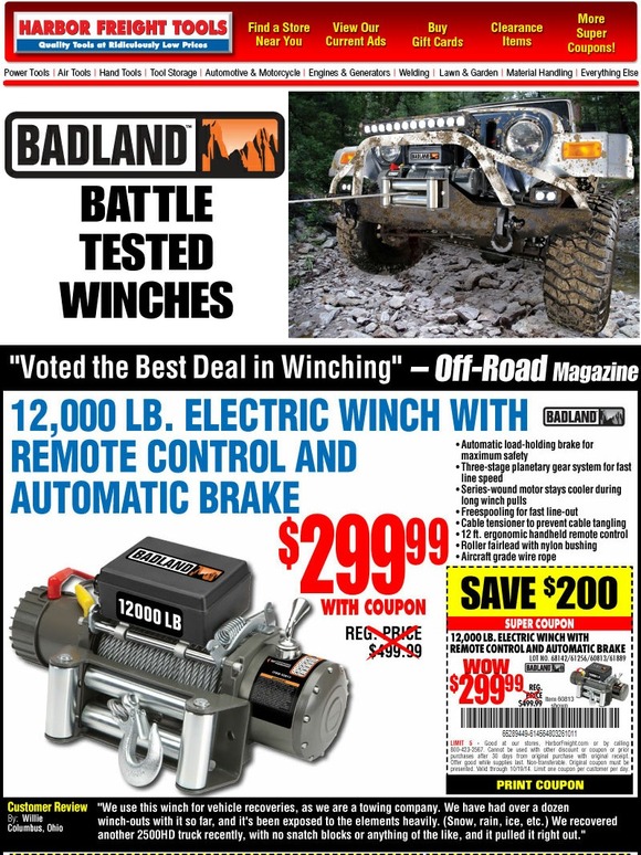 Harbor Freight Tools Battle Tested Winches Save up to 200 on