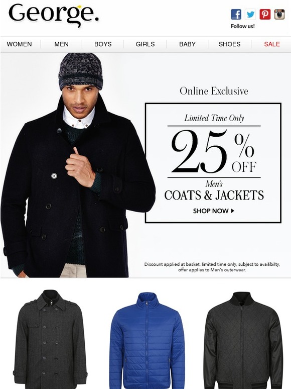 at Asda Get 25 off coats and jackets for a limited time only