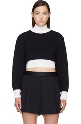 Jacquemus Navy & White Cropped Le Pull Sweater for women