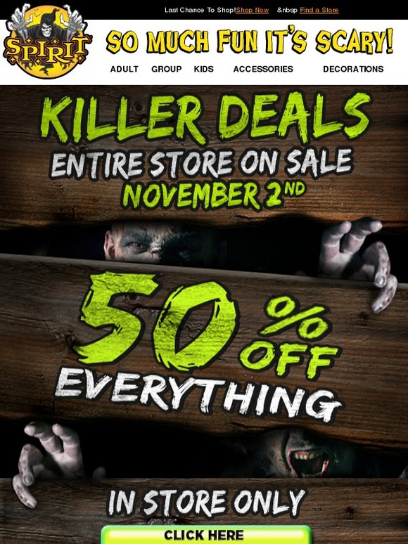 Spirit Halloween: Entire Store 50% Off! | Milled