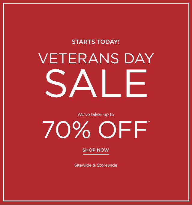 Up to 70% off Veteran’s Day Sale