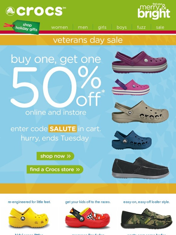 Crocs buy one get one shop half off