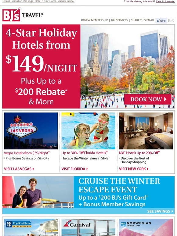 BJs Wholesale Club HOLIDAY ESCAPES Save on Hotels, Cruises, Cars