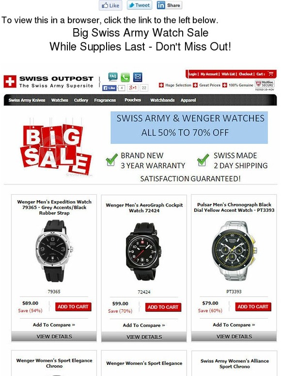 Big Swiss Army Watch Sale - 50% to 70% Off