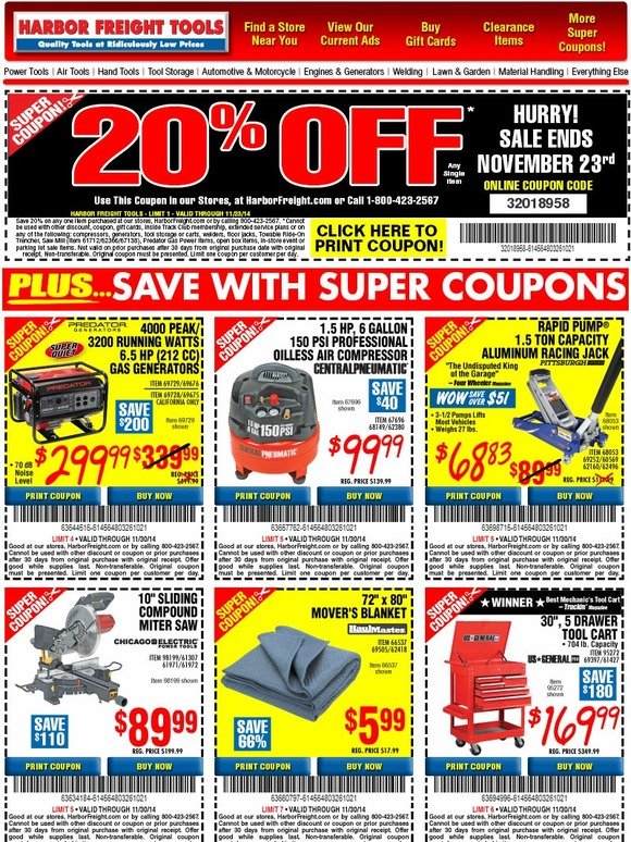 Harbor Freight Tools 20 off Coupon Plus Save up 75 with 20 Super