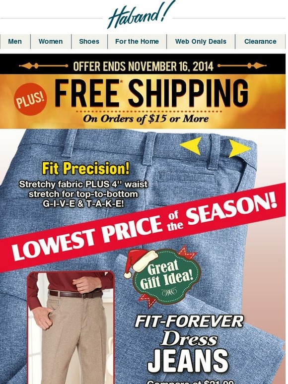 Haband FREE Shipping on Men's FitForever Dress Jeans! Milled