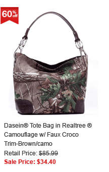 Dasein® Tote Bag in Realtree ® Camouflage w/ Faux Croco Trim-Brown/camo