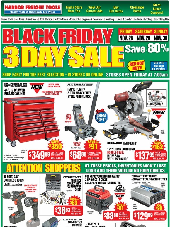 Harbor Freight Tools: Black Friday 3 Day Sale Starts Today | Save up to ...