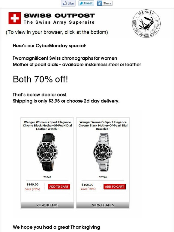 CyberMonday - 70% Off Women's Chronographs