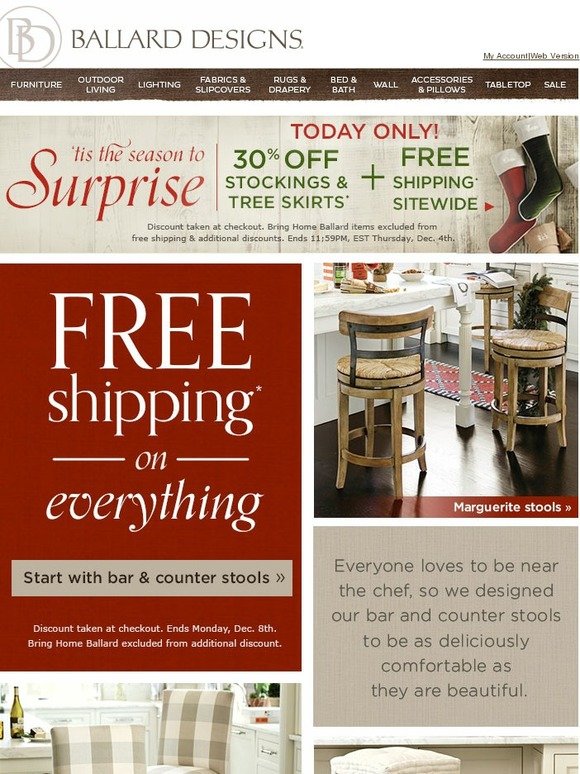 Ballard Designs Free Shipping Sitewide + 30 off Stockings and Tree