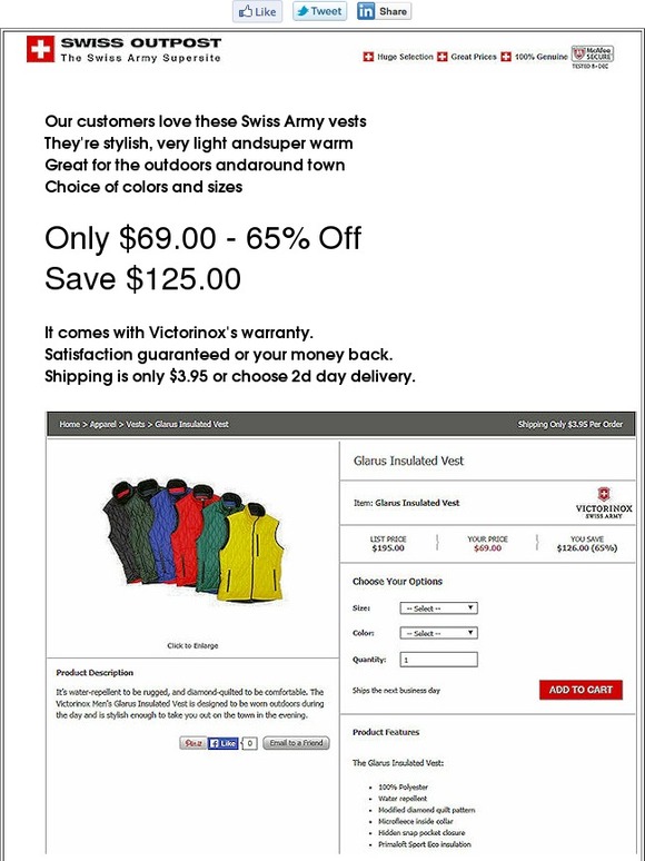 Swiss Army Vests - At Cost - 65% Off!