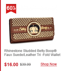 Rhinestone Studded Betty Boop® Faux Suede/Leather Tri -Fold Wallet