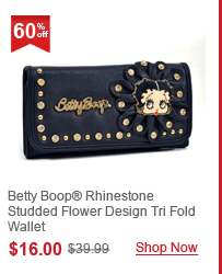 Betty Boop Rhinestone Studded Flower Design Tri Fold Wallet