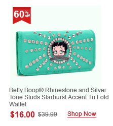 Betty Boop® Rhinestone and Silver Tone Studs Starburst Accent Tri Fold Wallet