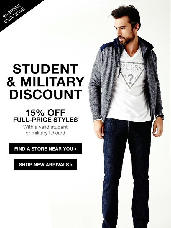 Guess Factory: Student & Military Discount: 15% Off In-Store! | Milled