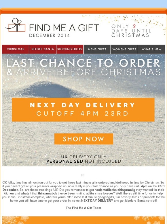Delivery Update: Last Orders 4pm 23rd