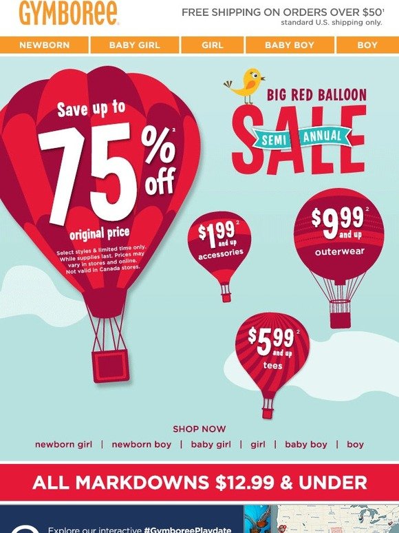 Gymboree It’s here! Up to 75 off Big Red Balloon Sale NOW online