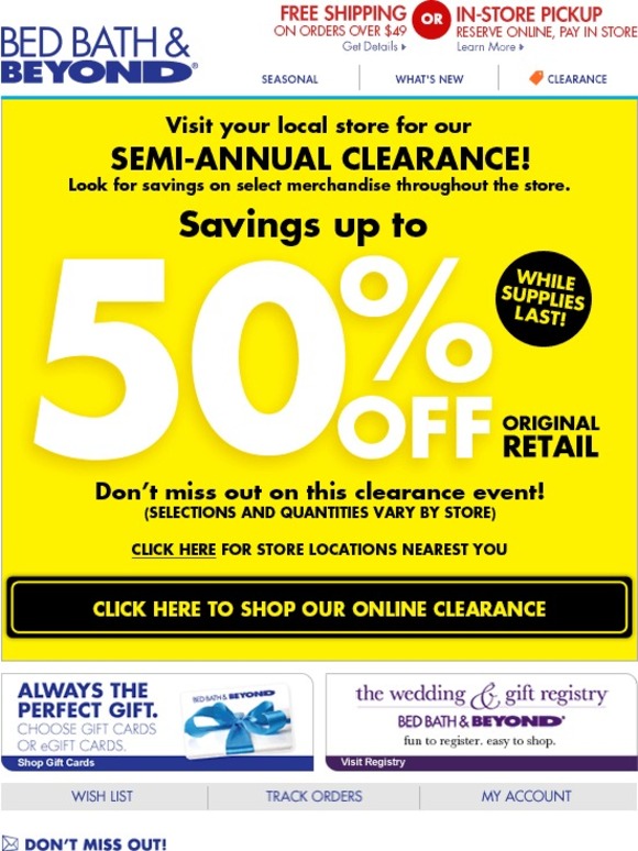Bed Bath & Beyond Up to 50 off clearance items. Milled