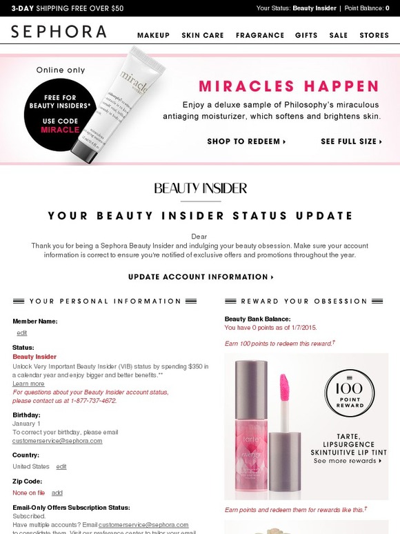 Sephora: Review your Beauty Insider status | Milled