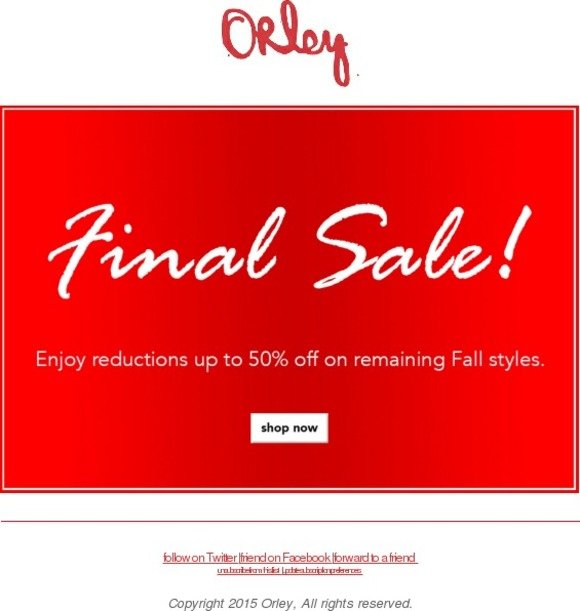 Enjoy Up To 50% Off Remaining Fall Styles!