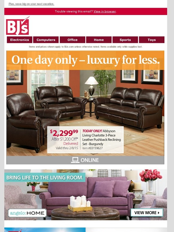 BJs Wholesale Club 1 day only furniture set savings and more shop
