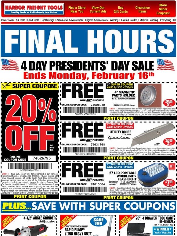 Harbor Freight Tools Final Hours Presidents' Day Sale Ends Today